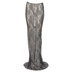 Dolce & Gabbana Grey Floral Lace Skirt with Train, ss 1999