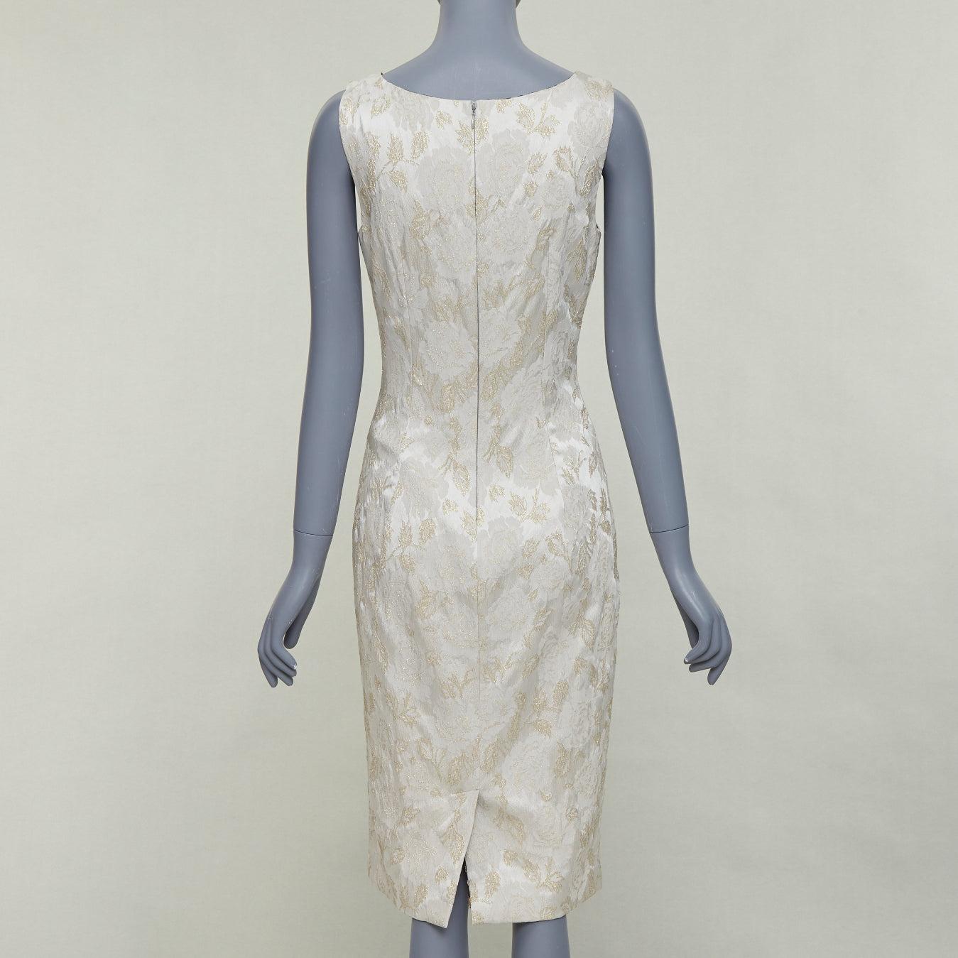 DOLCE GABBANA robe fourreau à encolure bateau en jacquard floral lurex gris or IT42 M Pour femmes en vente