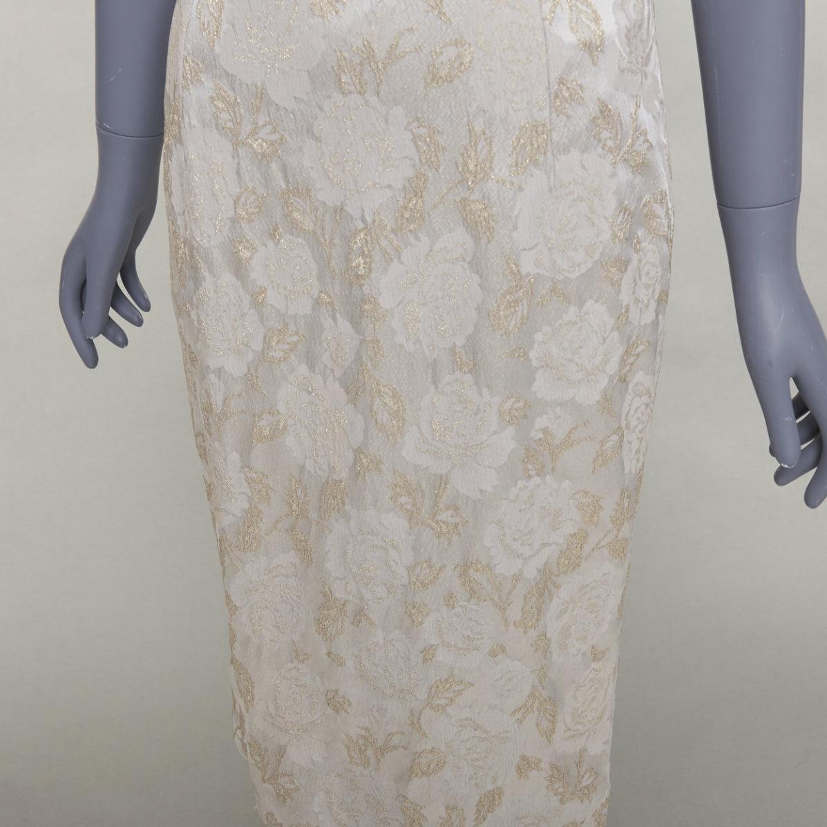 DOLCE GABBANA robe fourreau à encolure bateau en jacquard floral lurex gris or IT42 M en vente 2