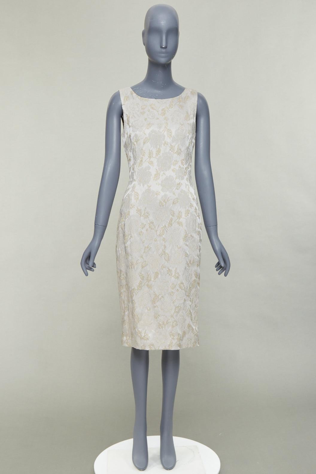 DOLCE GABBANA robe fourreau à encolure bateau en jacquard floral lurex gris or IT42 M en vente 4
