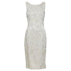 DOLCE GABBANA robe fourreau à encolure bateau en jacquard floral lurex gris or IT42 M