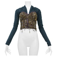 DOLCE & Gabbana - Giacca in maglia con perline di colore grigio-verde