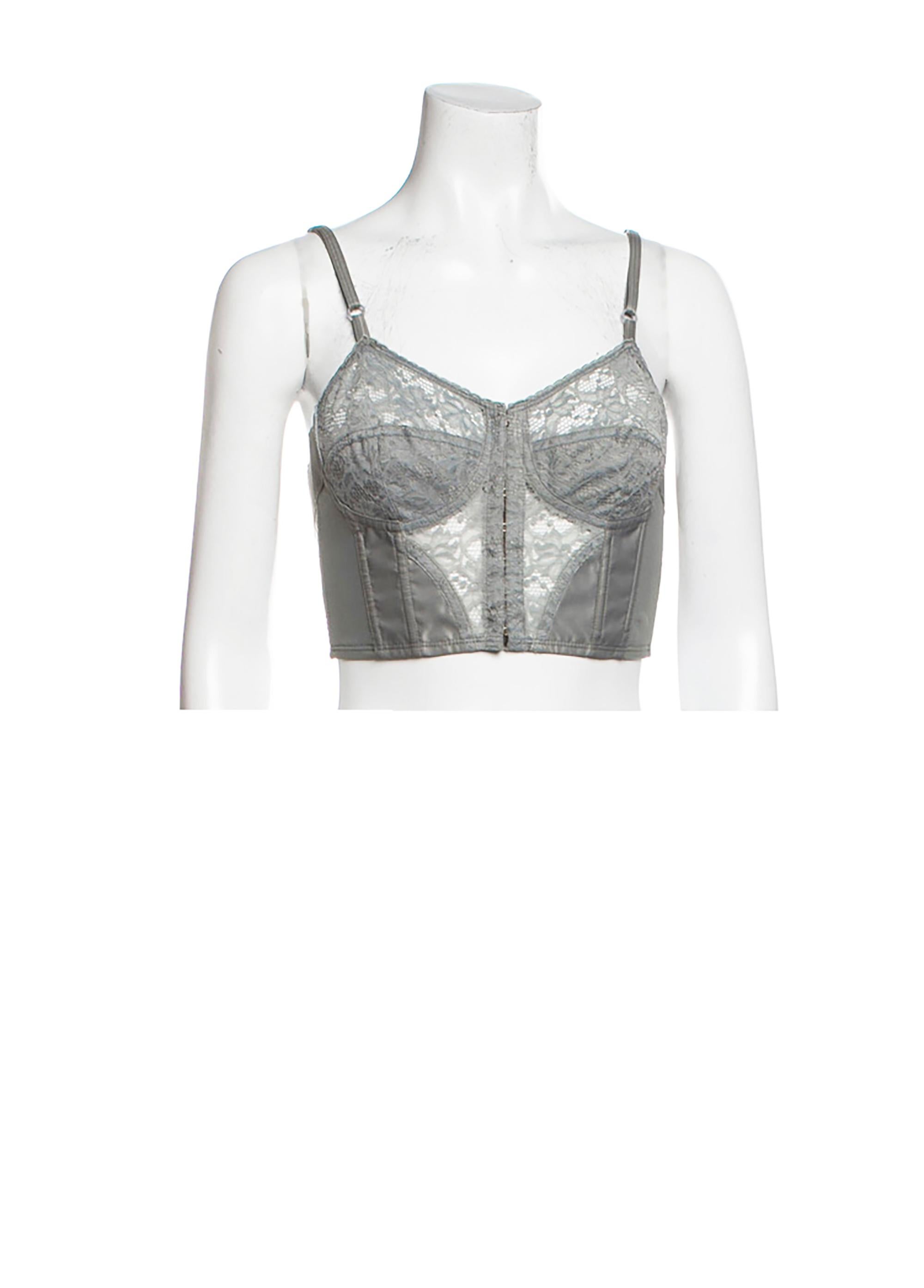Dolce & Gabbana Grey Lace Crop Top with Hook and Eye Closure at Front In Excellent Condition In Austin, TX