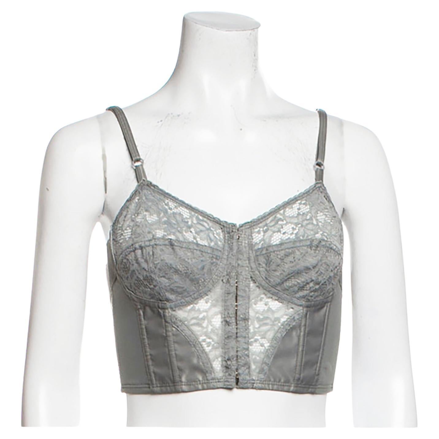 Dolce & Gabbana Grey Lace Crop Top with Hook and Eye Closure at Front