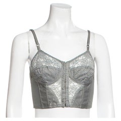 Dolce & Gabbana Grey Lace Crop Top with Hook and Eye Closure at Front