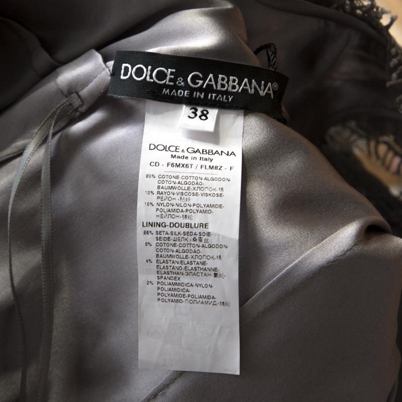 Dolce & Gabbana Grey Lace Sleeveless Flared Dress S In Good Condition In Dubai, Al Qouz 2