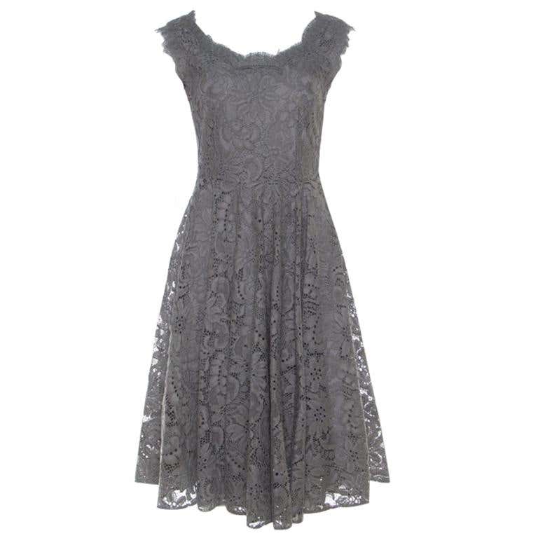 Dolce and Gabbana Grey Lace Sleeveless Flared Dress S at 1stDibs