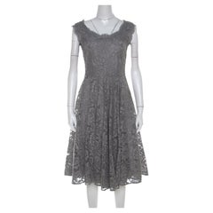 Dolce & Gabbana Grey Lace Sleeveless Flared Dress S