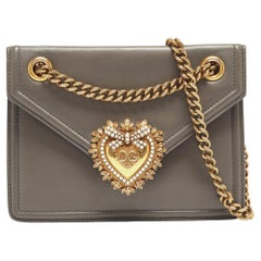 Dolce 
Gabbana Grey Leather Devotion Chain Shoulder Bag