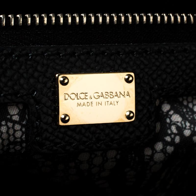 Dolce & Gabbana Grey Leather Lace Print Miss Escape Tote In Good Condition In Dubai, Al Qouz 2