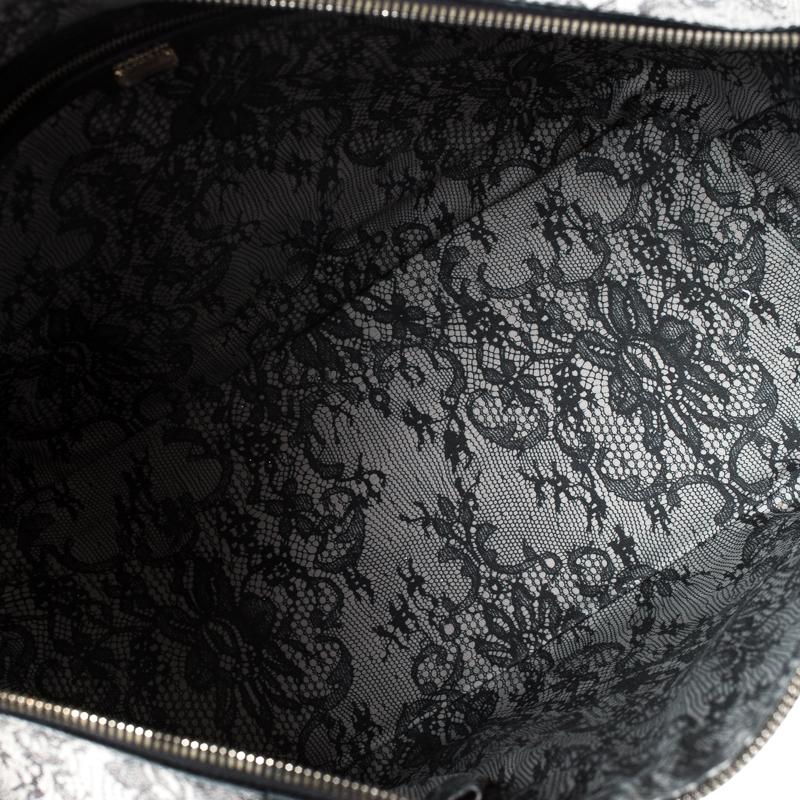Women's Dolce & Gabbana Grey Leather Lace Print Miss Escape Tote