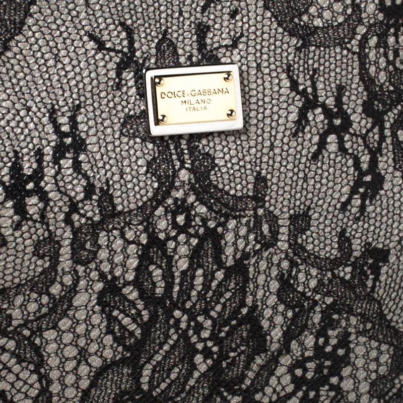 Dolce & Gabbana Grey Leather Lace Print Miss Escape Tote 1