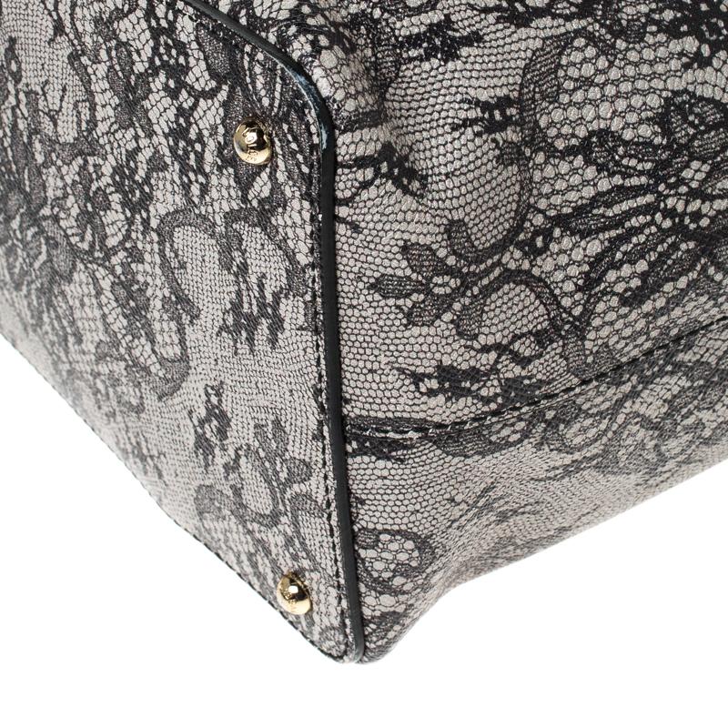 Dolce & Gabbana Grey Leather Lace Print Miss Escape Tote 2