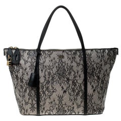 Dolce & Gabbana Grey Leather Lace Print Miss Escape Tote