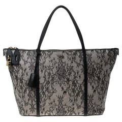 Dolce & Gabbana Grey Leather Lace Print Miss Escape Tote