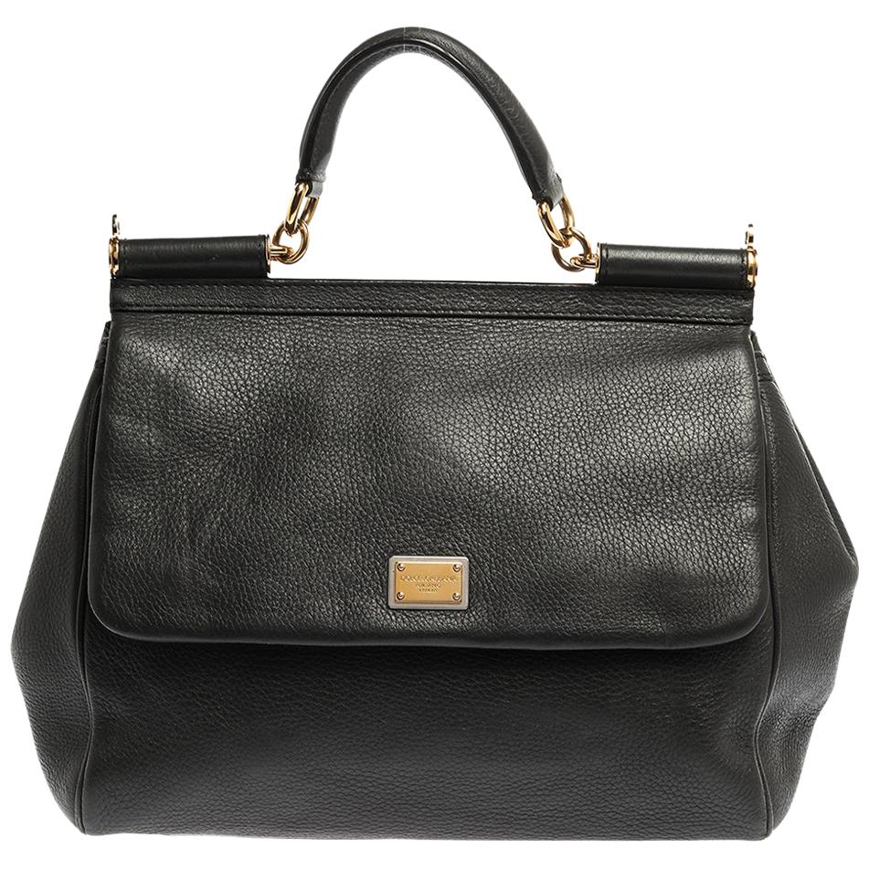 Dolce & Gabbana Large Vittoria Calfskin Shoulder Bag in Black