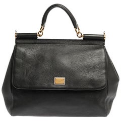 Dolce & Gabbana Grey Leather Large Miss Sicily Top Handle Bag