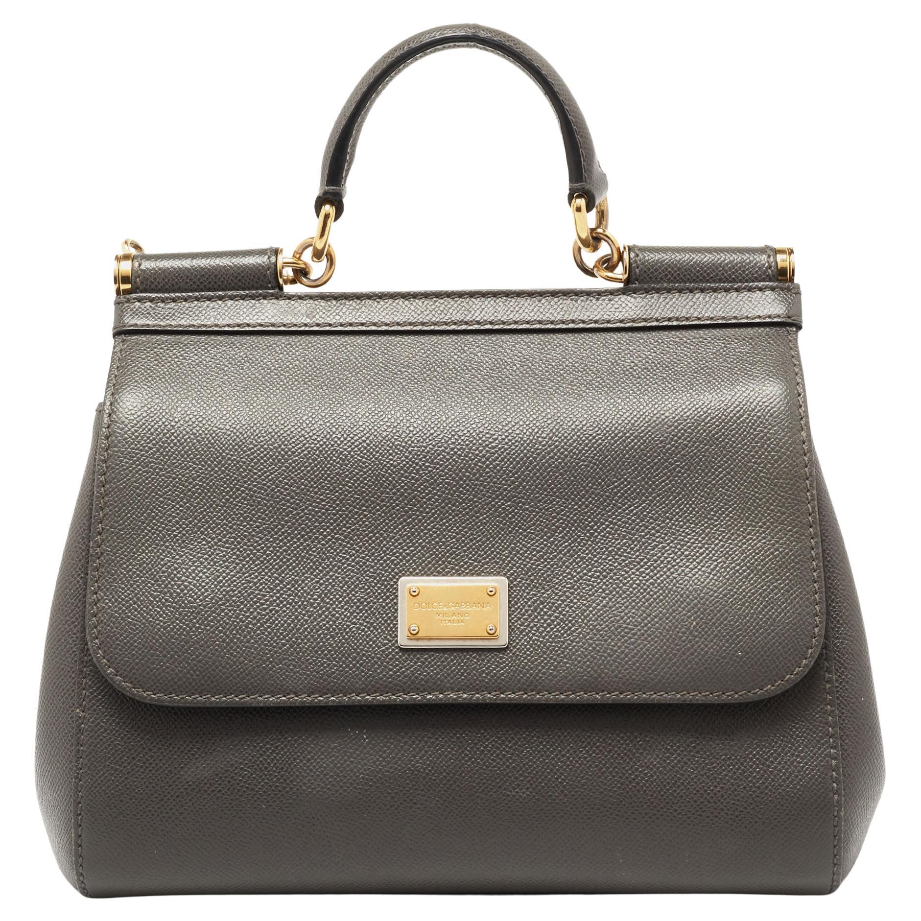 Dolce & Gabbana Grey Leather Medium Miss Sicily Bag