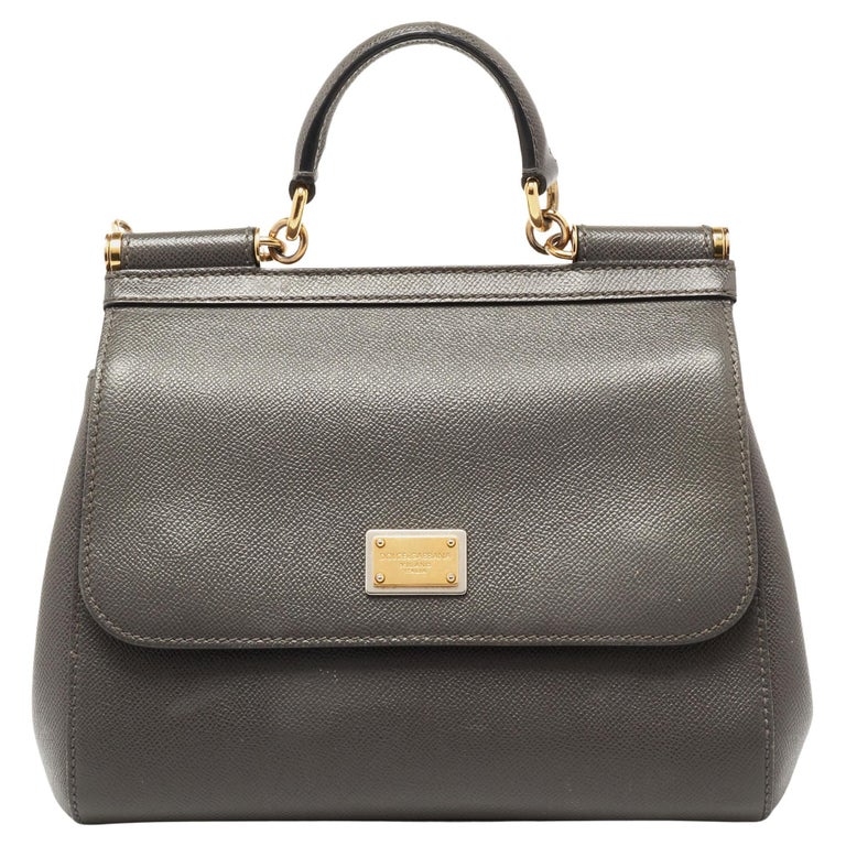 Dolce and Gabbana Grey Leather Medium Miss Sicily Bag For Sale at 1stDibs