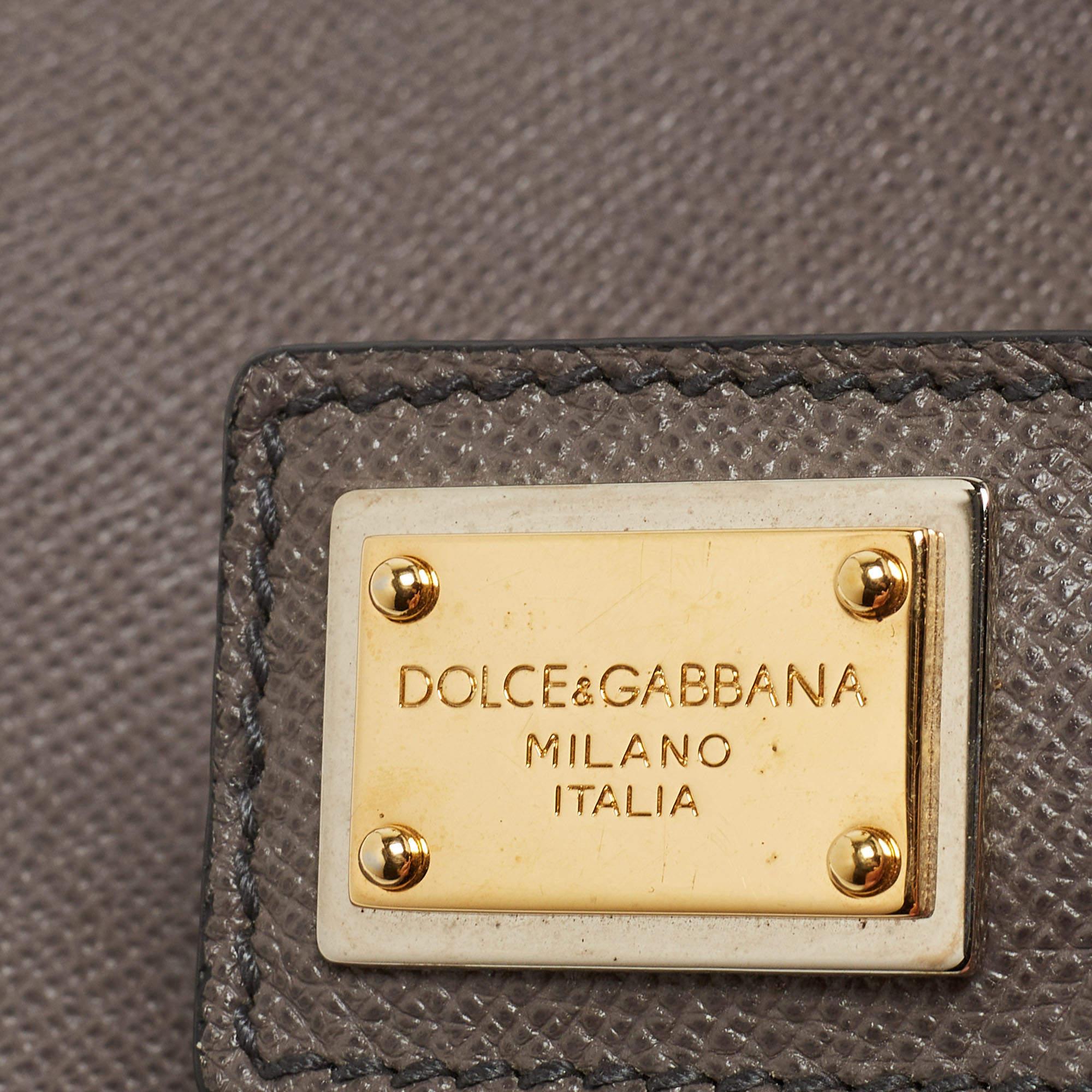 Dolce & Gabbana Grey Leather Medium Miss Sicily Satchel For Sale 11