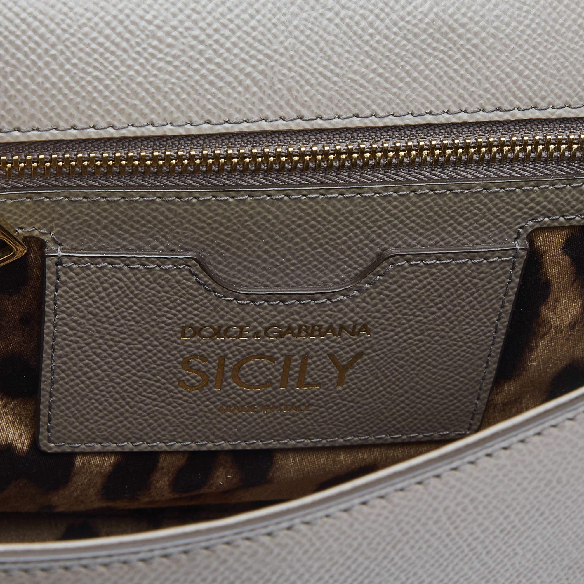 Dolce & Gabbana Grey Leather Medium Miss Sicily Top Handle Bag 4
