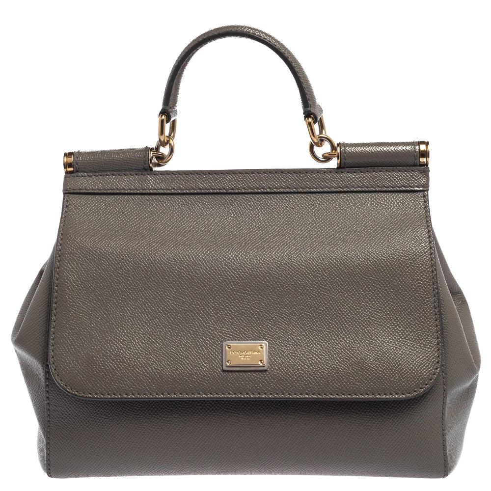 Dolce 
Gabbana Grey Leather Medium Miss Sicily Top Handle Bag