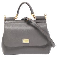 Dolce & Gabbana Grey Leather Medium Miss Sicily Top Handle Bag