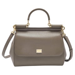 Dolce & Gabbana Grey Leather Medium Miss Sicily Top Handle Bag