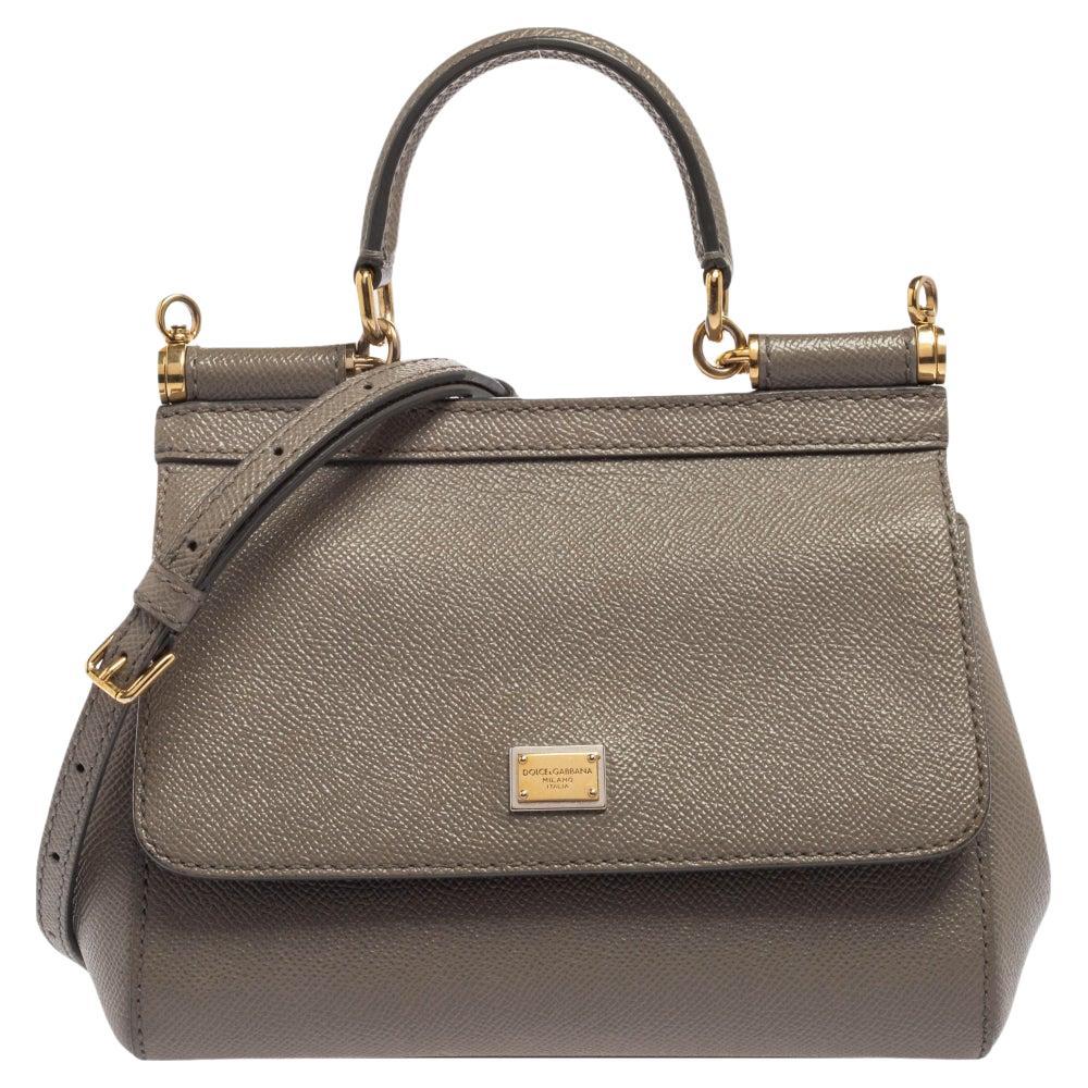 Dolce & Gabbana Grey Leather Miss Sicily Top Handle Bag