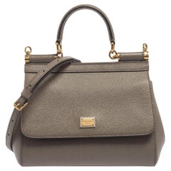 Dolce & Gabbana Grey Leather Miss Sicily Top Handle Bag