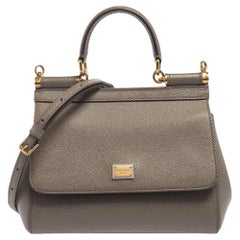 Dolce & Gabbana Grey Leather Miss Sicily Top Handle Bag