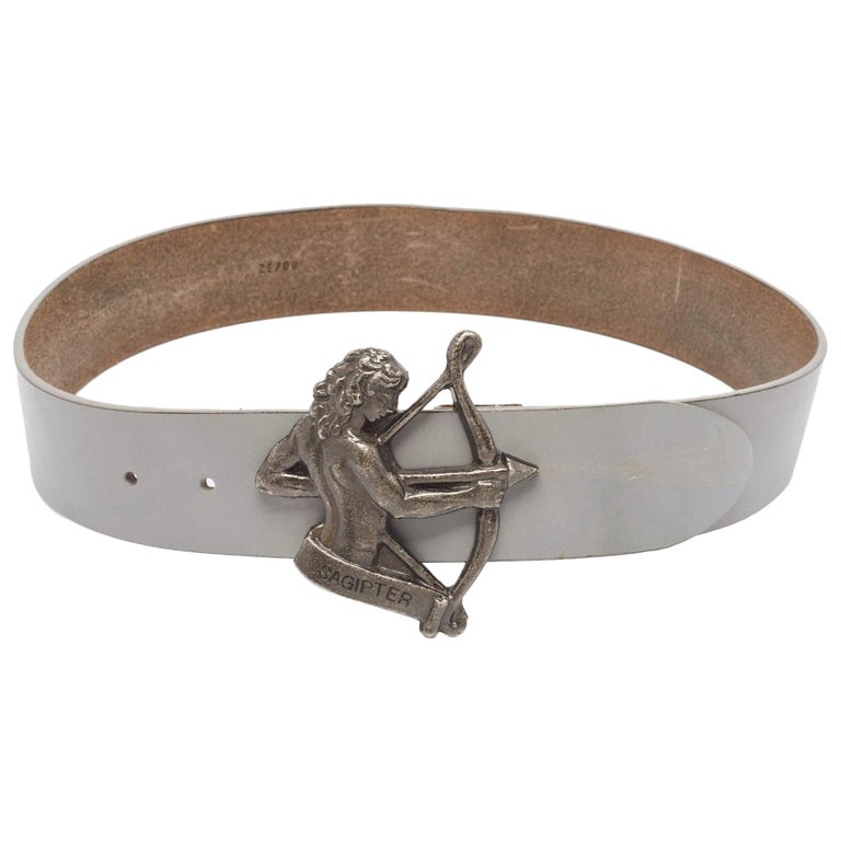 Dolce and Gabbana Grey Leather Sagipter Waist Belt 80CM at 