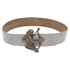 Dolce & Gabbana Grey Leather Sagipter Waist Belt 80CM