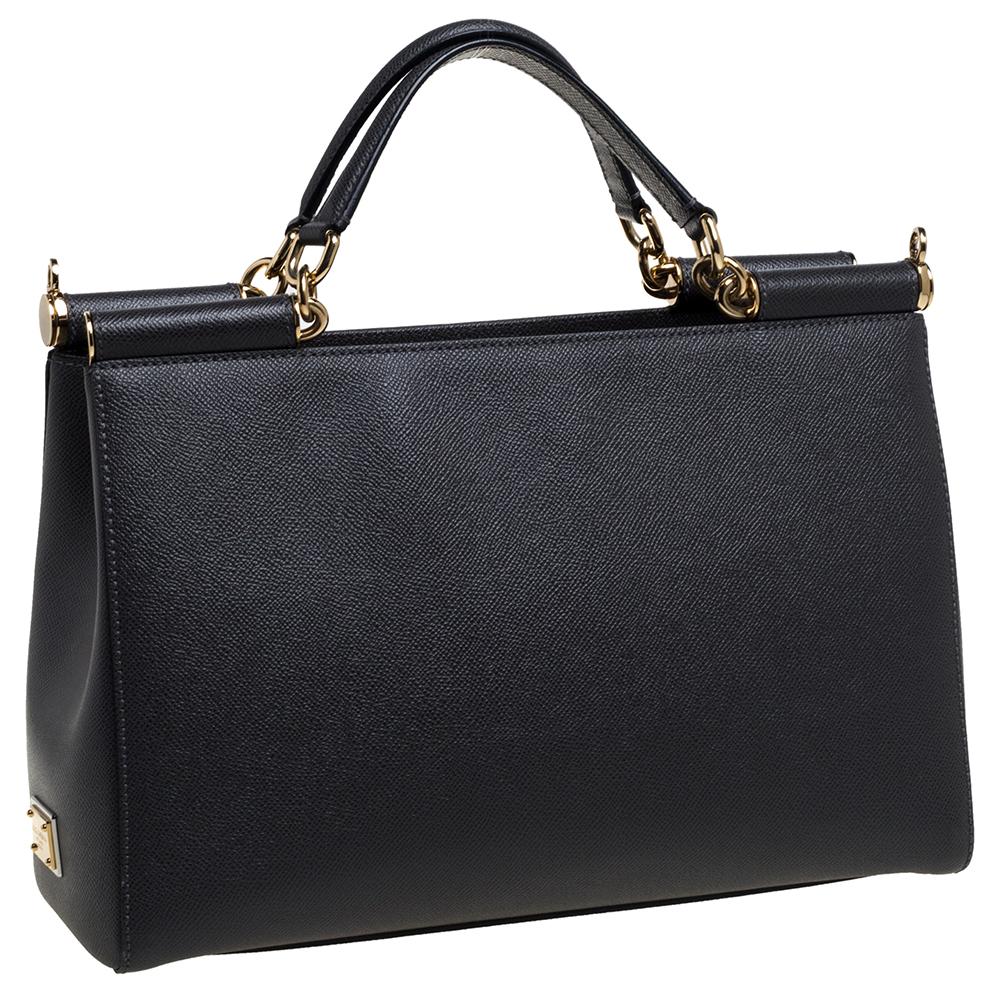 Black Dolce & Gabbana Grey Leather Sicily East West Tote
