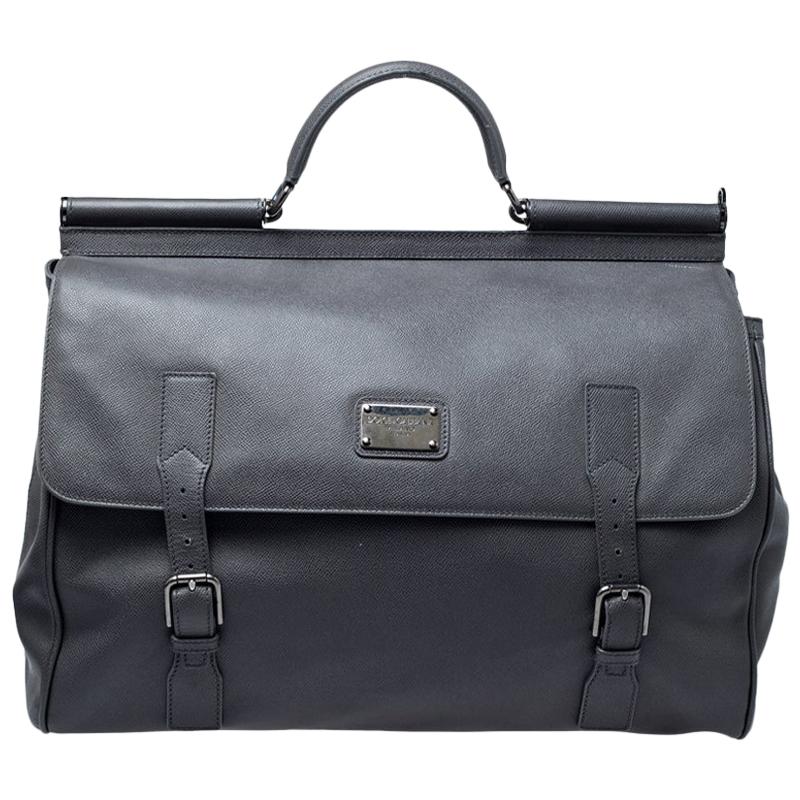 Dolce & Gabbana Grey Leather Sicily Travel Bag