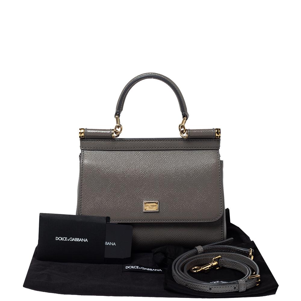 Dolce & Gabbana Grey Leather Small Sicily Top Handle Bag 7