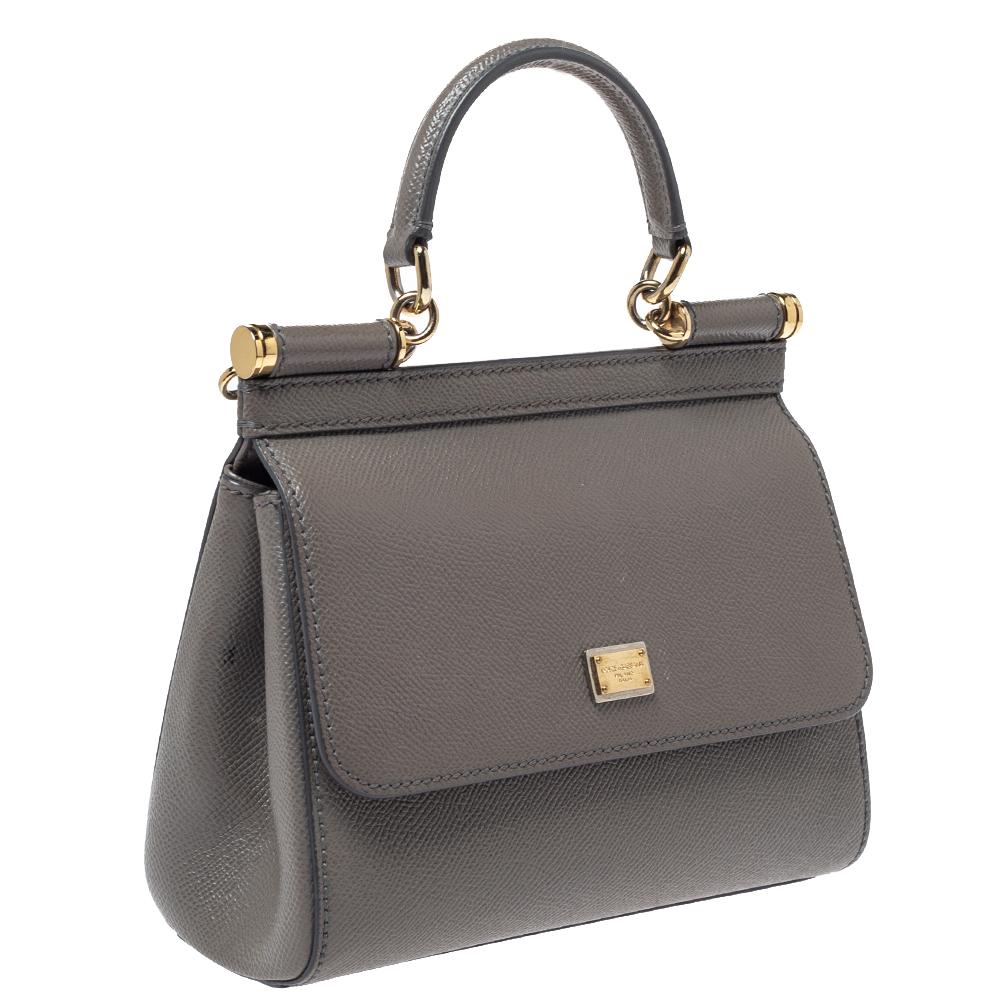 Women's Dolce & Gabbana Grey Leather Small Sicily Top Handle Bag
