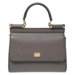 Dolce & Gabbana Grey Leather Small Sicily Top Handle Bag