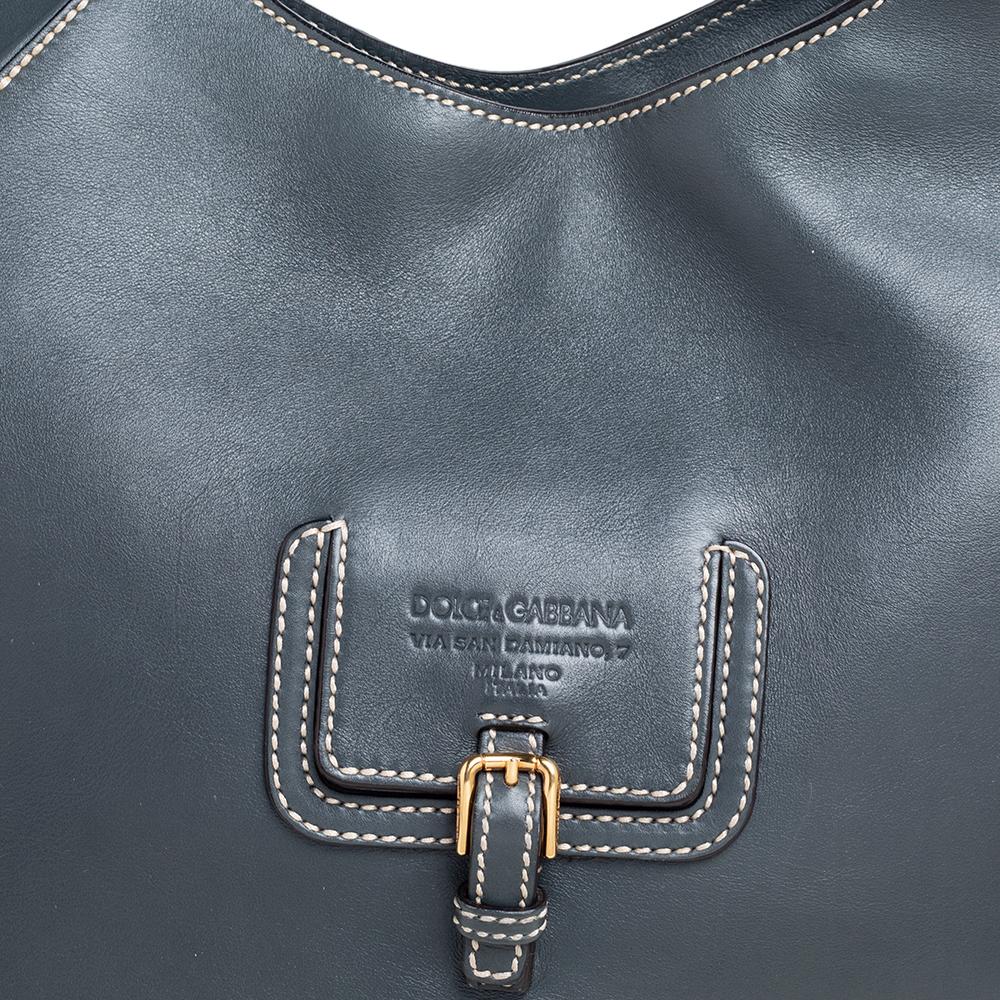 Dolce & Gabbana Grey Leather Via San Damiano Hobo In Good Condition In Dubai, Al Qouz 2