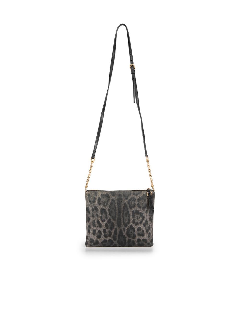 Dolce & Gabbana Grey Leopard Print Crossbody Bag In Excellent Condition For Sale In London, GB
