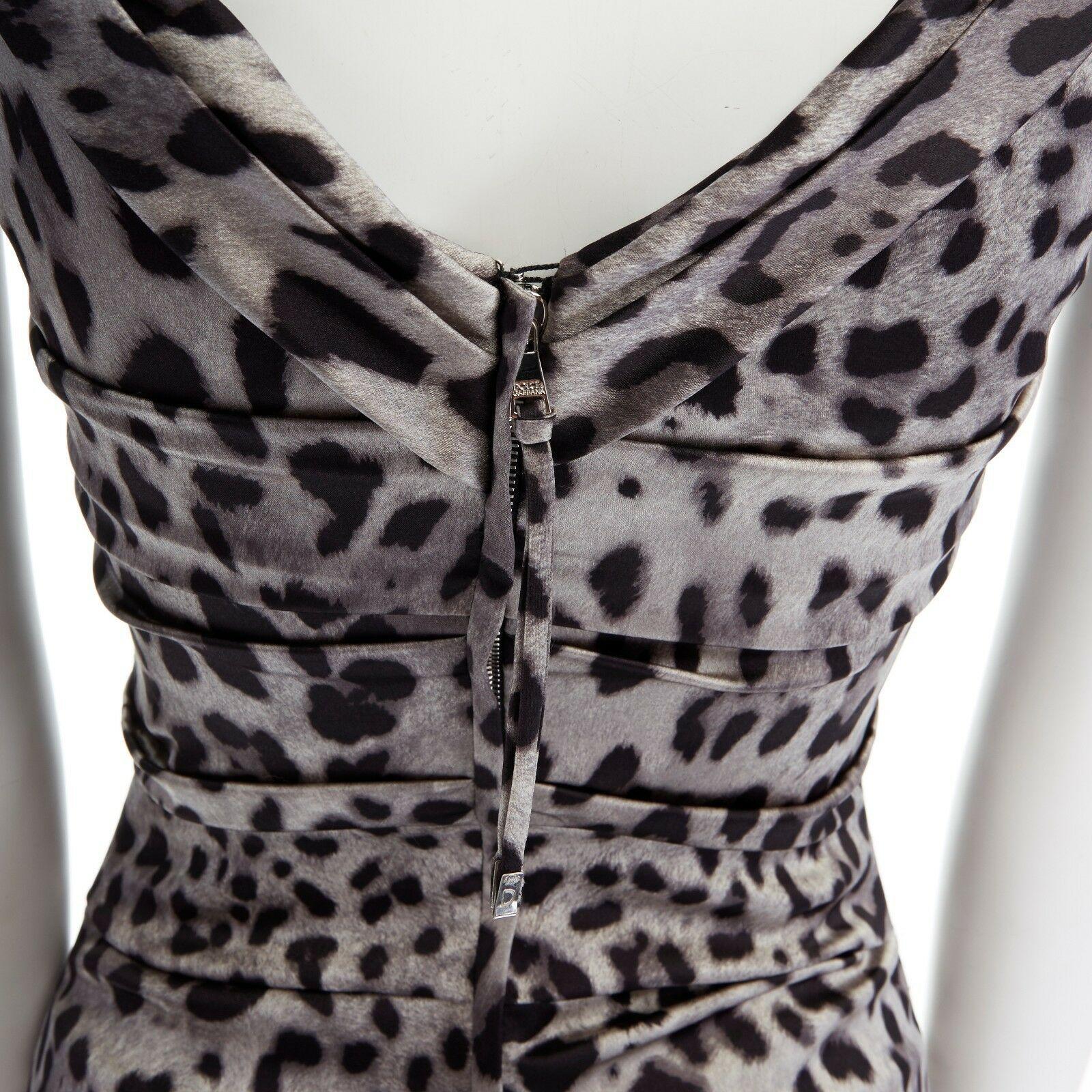 DOLCE GABBANA grey leopard print silk ruched bodycon party dress IT38 XS 2