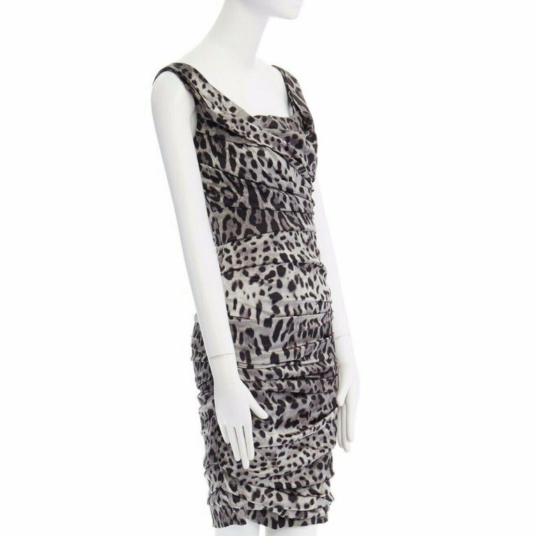 DOLCE GABBANA grey leopard print silk ruched bodycon party dress IT38 XS at  1stDibs