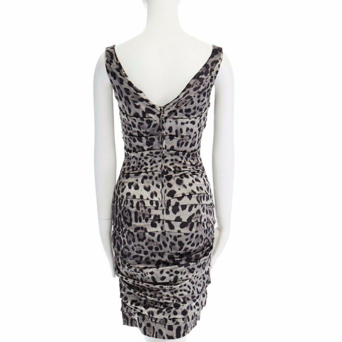DOLCE GABBANA grey leopard print silk ruched bodycon party dress IT38 XS In Excellent Condition In Hong Kong, NT