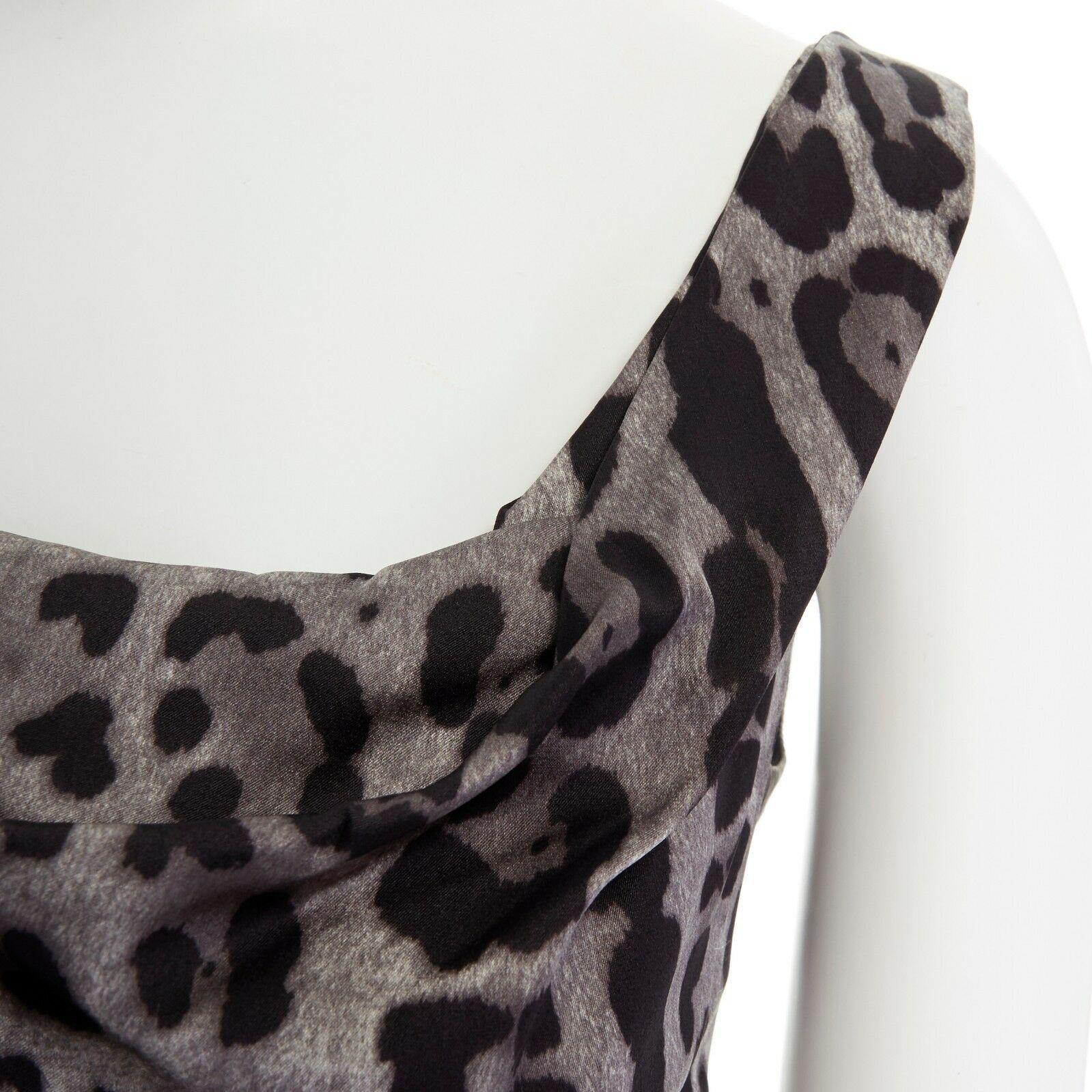 DOLCE GABBANA grey leopard print silk ruched bodycon party dress IT38 XS 1