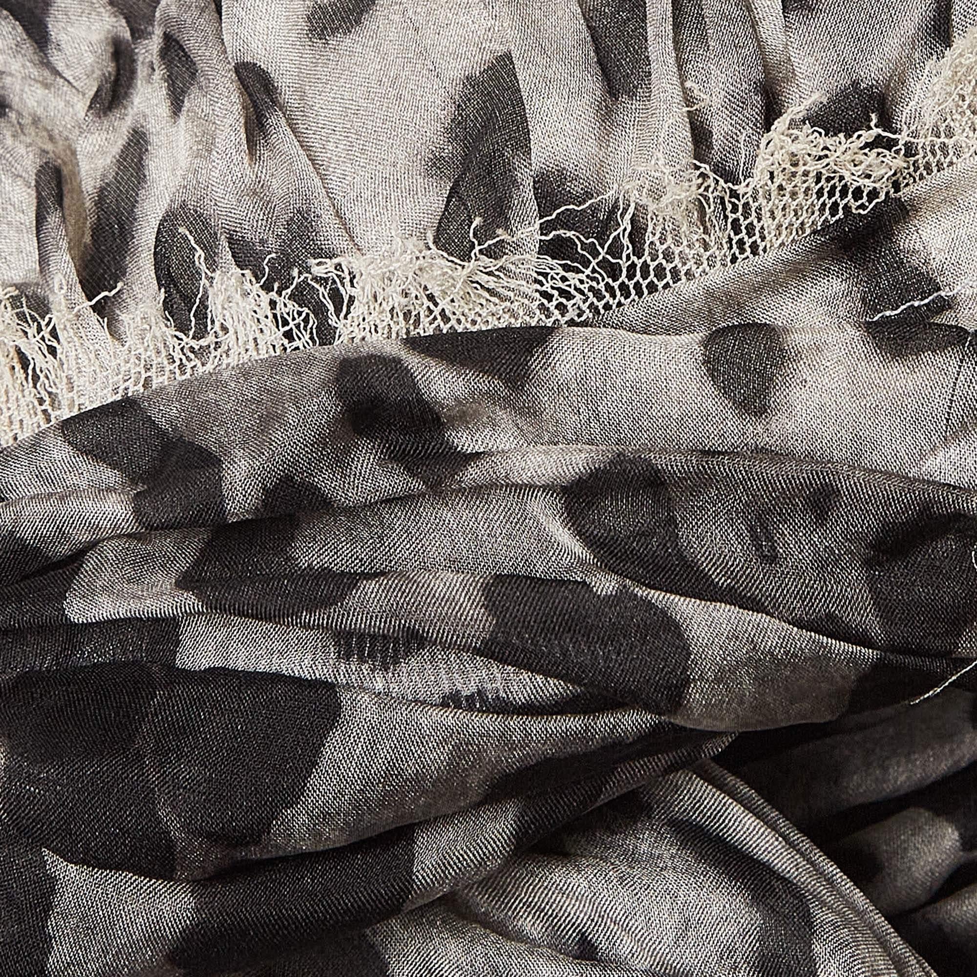 Dolce & Gabbana Grey Leopard Print Silk Ruched Midi Dress M In Good Condition In Dubai, Al Qouz 2