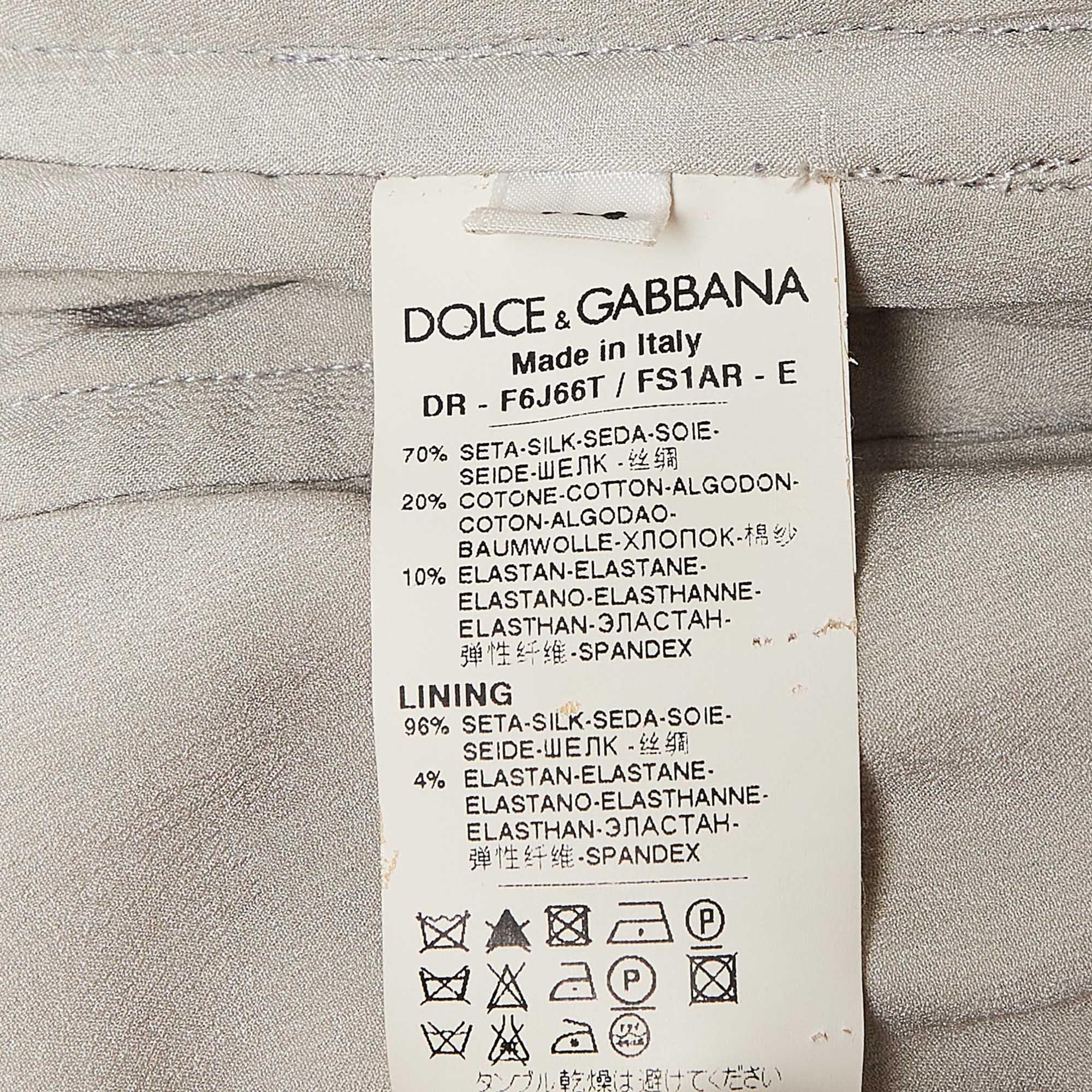 Dolce & Gabbana Grey Leopard Print Silk Ruched Midi Dress M 1