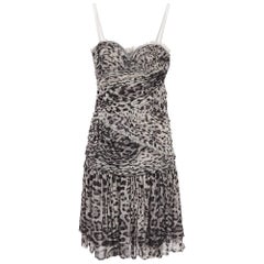 Dolce & Gabbana Grey Leopard Print Silk Ruched Midi Dress M