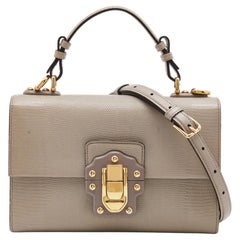Dolce & Gabbana Grey Lizard Embossed Leather Lucia Top Handle Bag