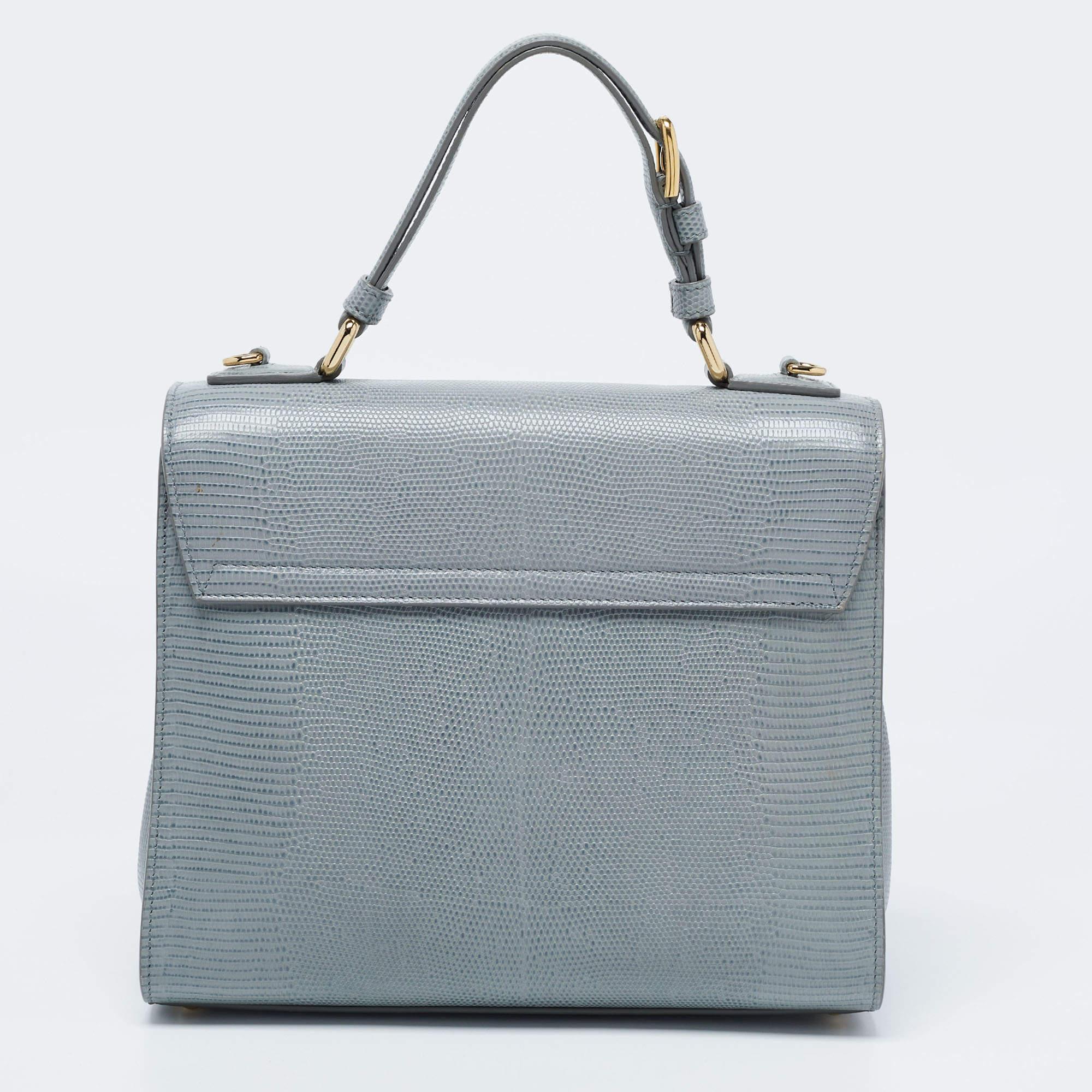 Dolce & Gabbana Grey Lizard Embossed Leather Medium Miss Monica Top Handle Bag 4