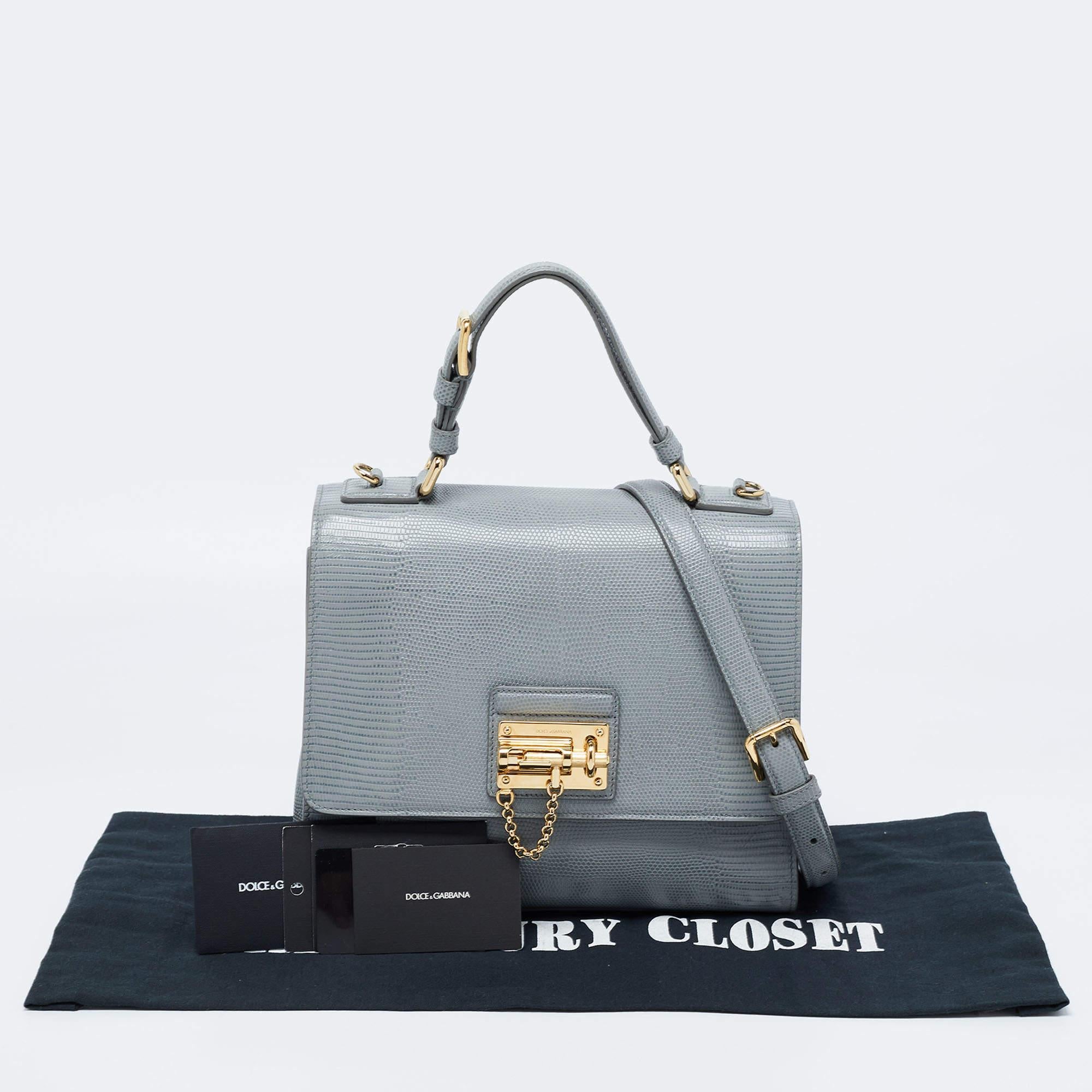 Dolce & Gabbana Grey Lizard Embossed Leather Medium Miss Monica Top Handle Bag 6